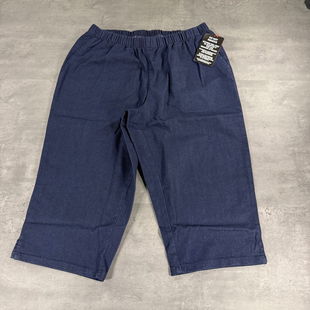 Woman Within Cropped Pants Women 20W Petite Navy Blue Elastic Waist Pull On Knit
